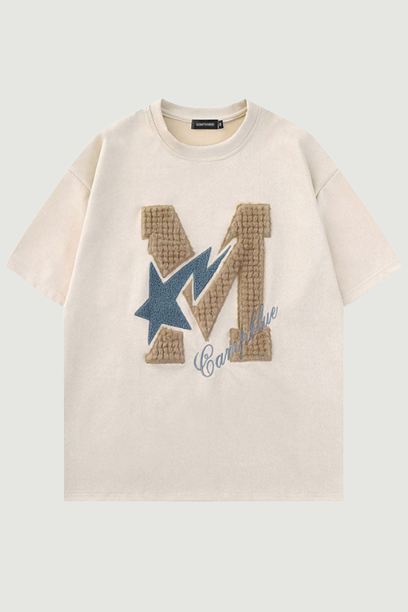 Mens Embroidery Letter Star Tshirt Casual Loose Tee Shirts Summer Hip Hop Top Couple