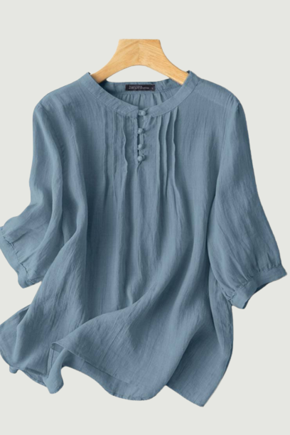 Spring 3/4 Sleeve Women Blouse O-Neck Solid Chemise Femme Cotton Tops Bohemian Casual Holiday Blouses