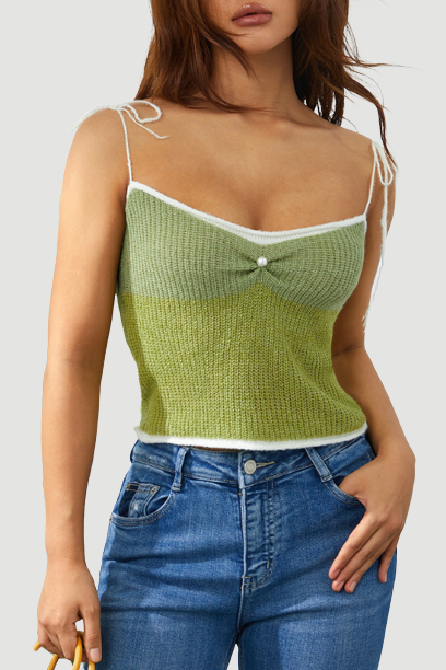 Women Crochet Knit Crop Camis Pearl Backless Top Sleeveless Lace-up Beach Camisole Trendy Streetwear