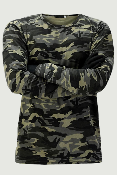 Men Camouflage Base T-shirt Pullover Loose O Neck Long Sleeves Breathable Casual Men Autumn Top