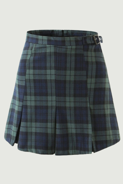 Women Preppy Style Plaid Printed Mini Skirt Sweet Waist Zipper Chic Pleated Skirts