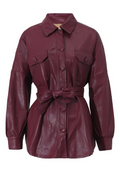 Leather Belted Jacket New Lapel Long Sleeve Women Coat Spring Autumn