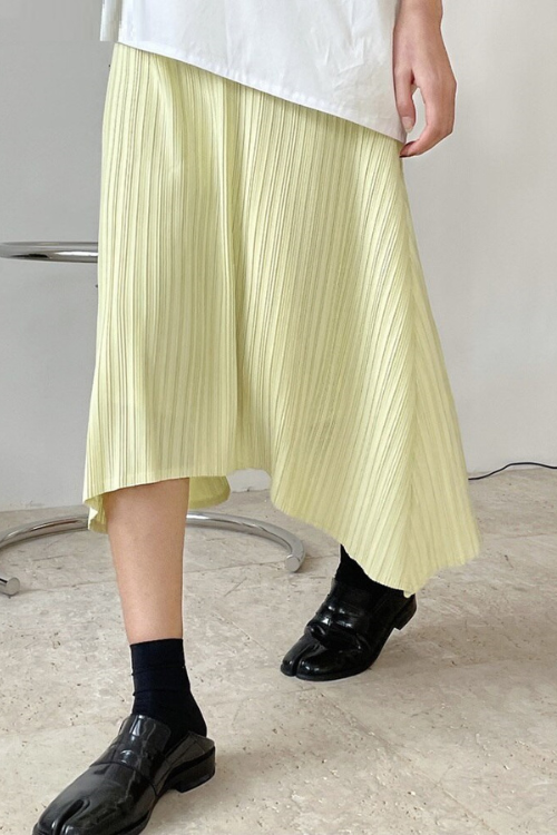 High Elastic Waist Yellow Irregular Pleated Casual Half-body Skirt Women Tide Spring Autumn