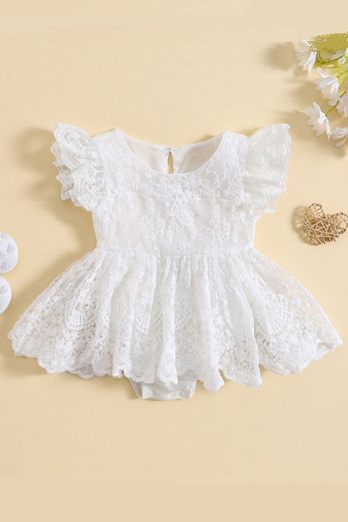 Infant Girl Romper Dress Lace Embroidery Crew Neck Fly Sleeve Skirt Hem Jumpsuits Summer Clothes Baby Bodysuits