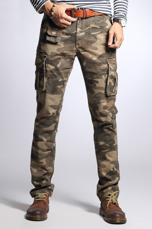 Men Spring Military Style Camouflage Cargo Pants Multi-pocket Male Slim Fit Casual Straight Trousers Outdoor Safari Pant