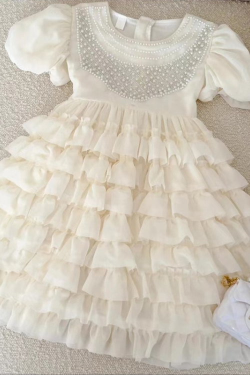 Elegant White Dress for Kids Girl Toddlers Beading Tutu Dresses Teenage Girls Chic and Princess Grad Night Ball Gowns