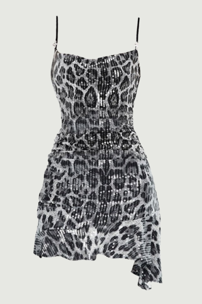 Sexy Leopard Backless Dress Elegant Sequins Sleeveless Club Party Dresses Bodycon Summer