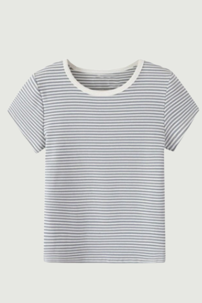 Retro Slim Striped Tees Summer Ladies Casual Female Knitted Short Sleeves Top