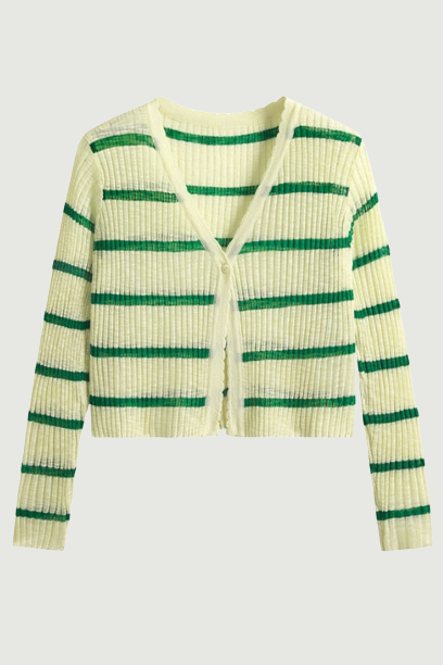 Classic Striped Cardigan Short linen Knitted Jacket Spring Summer Style Knitted Cardigans Women