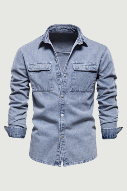 Spring and Autumn New Men Denim Shirt Casual Cotton Jacket Men Lapel Single-breasted Multi-pocket Long-sleeved Shirt