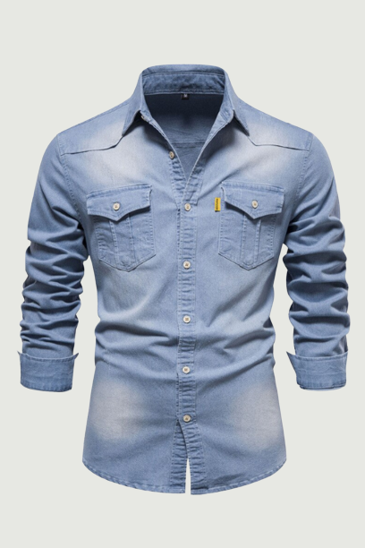 Men Denim Long Sleeve Shirts Casual Solid Single Breasted Top Men Elastic Pure Cotton