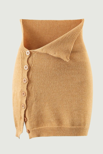 Sweet Women Khaki Sexy Button Knitted Skirt Summer Ladies Spice Female Slim Solid Skirt Bottoms