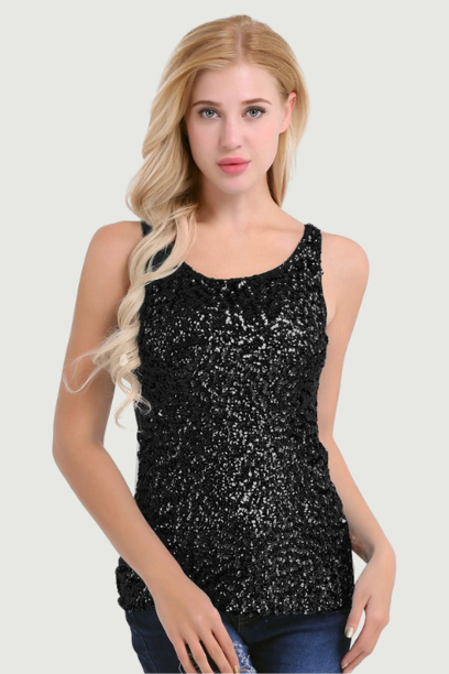 Women Shine Glitter Sequin Tank Tops Embellished Sleeveless Vest Style Clothing for Cocktail Party Clubwear