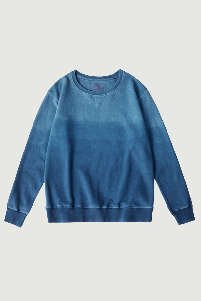 Vintage Gradient Sweatshirt Men New Spring Autumn Combed Cotton Indigo Sweatshirt Pullover Tops