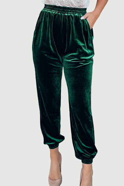 Autumn Velvet Pants Women Velour Trousers Ladies Casual Green Loose Elastic Pants For Women