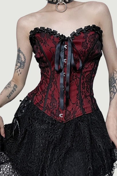 Goth Dark Tra Gothic Vintage Lace Bustier Tops Grunge Elegant Off Shoulder Women Tube Top Aesthetic Backless Ruffles Alt Clothes