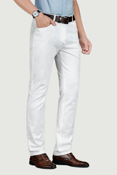 Casual Smart Pants Men Denim Trousers Clothing Thin Summer Style Straight Regular Fit White Pants For Men