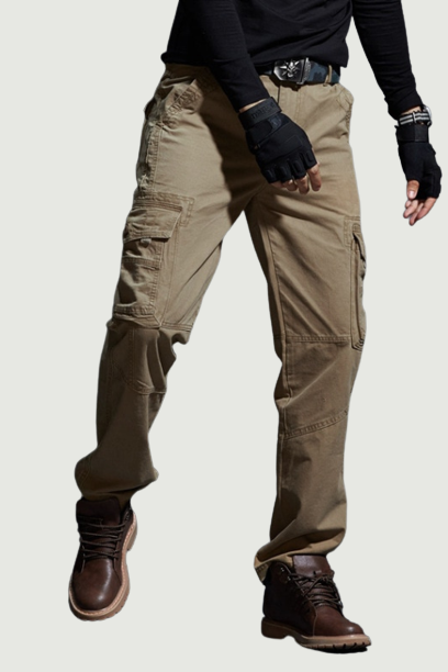 Men Mid Waist Straight Military Style Casual Cargo Pants Multi Pocket Overalls Trouser Male