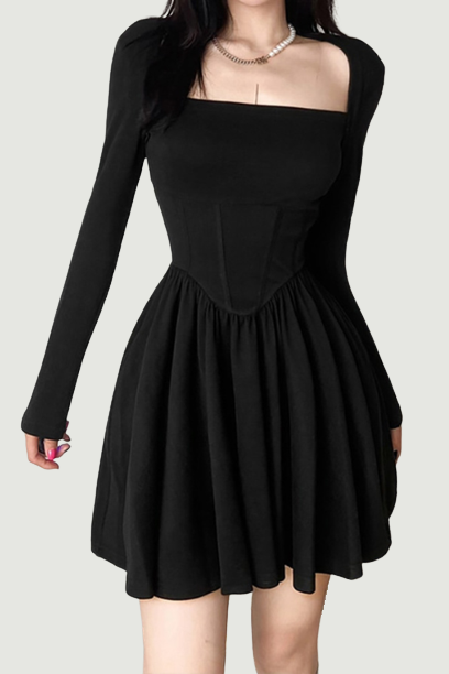 Dark Square Neck Mall Gothic Sexy Corset Dress For Women Long Sleeve Grunge A-line Dresses Black Bodycon Alt Partywear