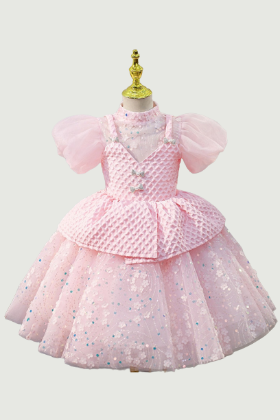 Pink Flower Girl Dress for Weddings Infant Sequined Princess Ball Gown Graduation Dresses for Kinder Girls Children Clothes