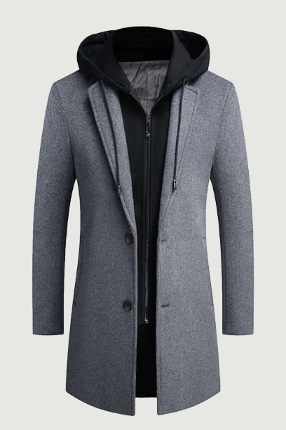 Winter Removable Hood Men Wool Coat Fake Two Casual Thick and Warm Long Jacket Men Overcoat