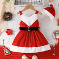 Princess Xmas Dress New Year Pageant Autumn And Winter Baby Clothes Red Kids Cap Sets