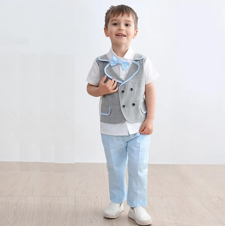 Kids Summer And Spring Clothing Set Formal Baby Classic Wholesale Wedding Party Infant For 1-5 Year Child Vest Trousr Costumes