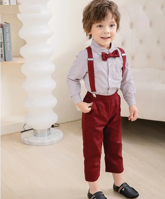 Spring Baby Boy Clothes Suit Formal Wedding Birthday Toddler Boys Outfits Full-Sleeve TShirt+Pants Suspender Handsome