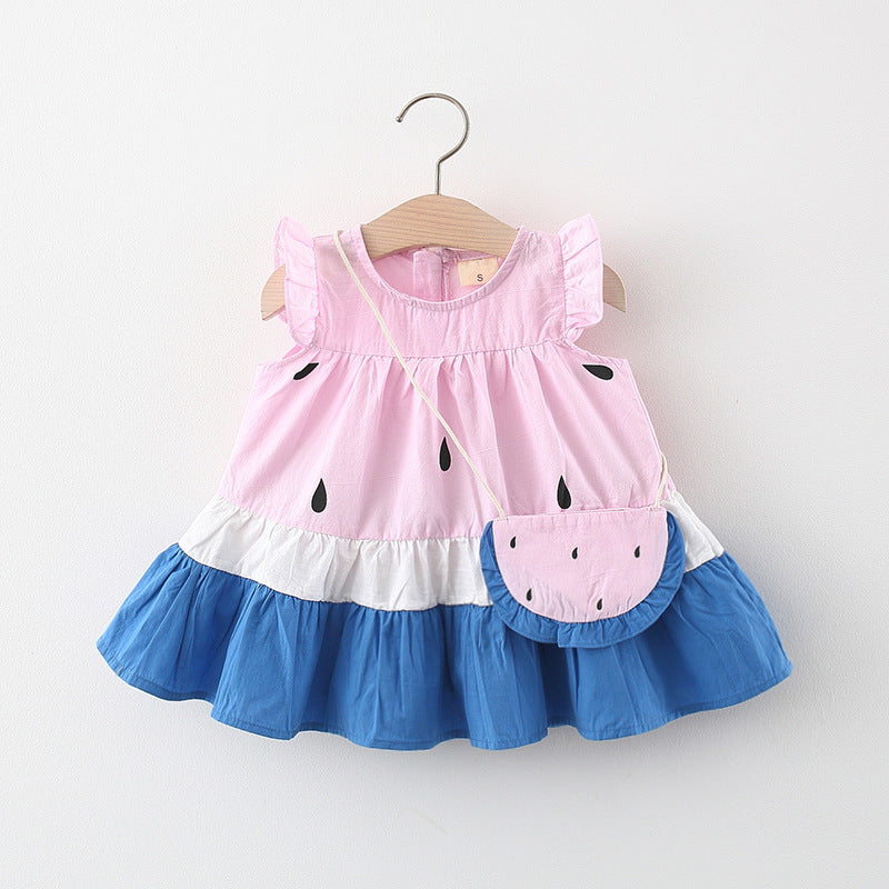 Robe d'été avec sac pour petites filles, tenue de princesse élégante à volants froncés, vêtements décontractés