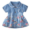 Robe de princesse en Denim pour petites filles, tenue d'été, motif Floral, avec nœud papillon, manches courtes, tenue d'été