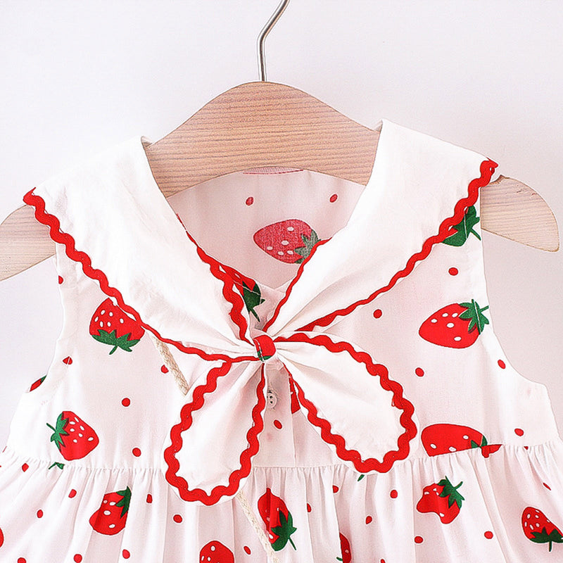 Kawaii – robe d'été à col bleu marine pour bébés filles, sans manches, à pois de fraises, tenue de princesse décontractée pour tous les jours