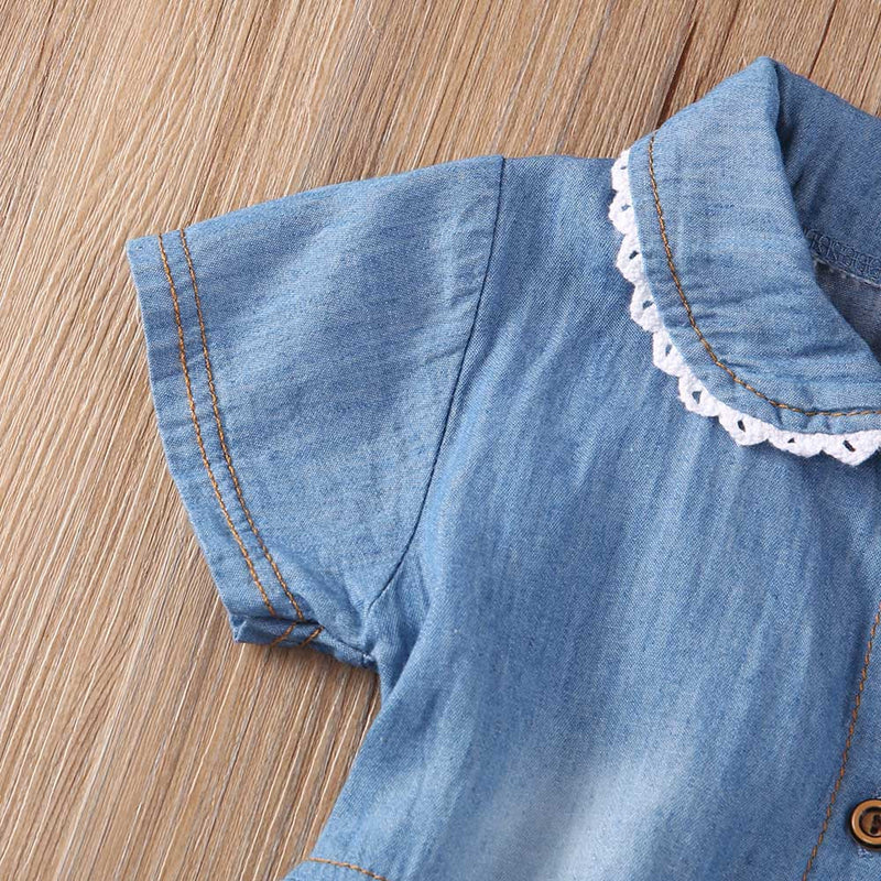 Robe de princesse en Denim pour petites filles, tenue d'été, motif Floral, avec nœud papillon, manches courtes, tenue d'été