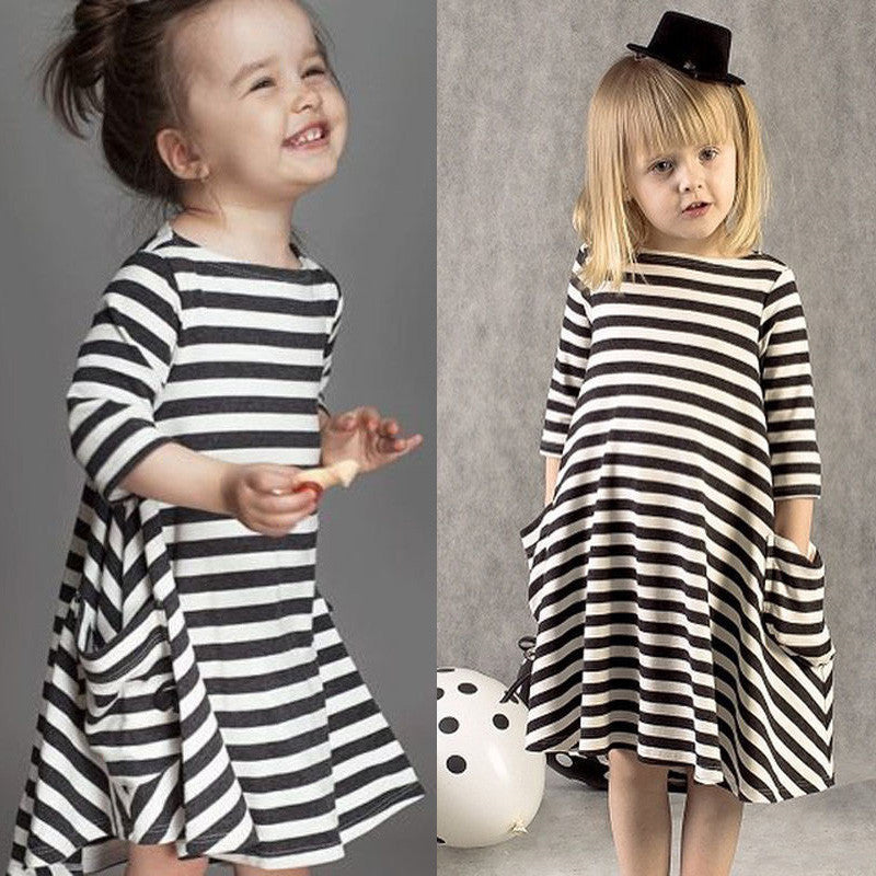 Mother Daughter Dresses Women Kids Girl Long Sleeve Striped Dress Family Clothes mom dress kids child outfits mum sister