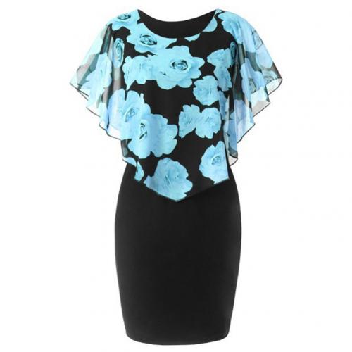 Womens Dress Elegant Office Rose Flower Cape Bodycon Knee Length Dress Party Midi Pencil Dresses