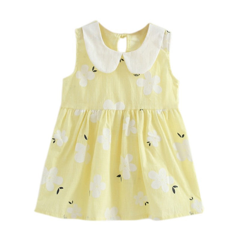 Baby Girl Sleeveless Flower Print Cotton and Linen floral Dress Baby Girl Spring Summer Party and Usual dresses