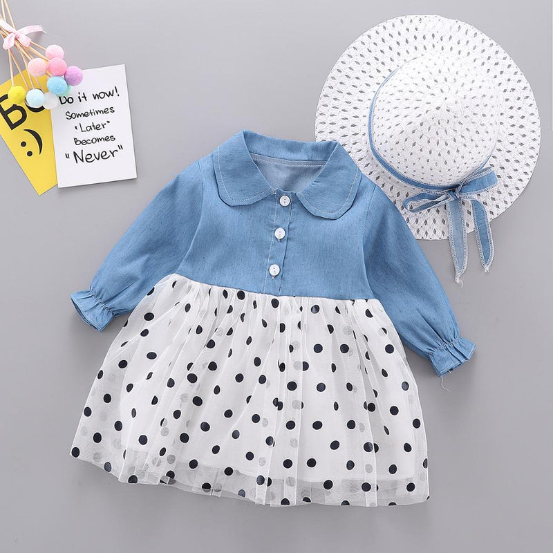 Robe d'automne pour bébés filles, tenue décontractée en Denim, manches longues, maille, robes de princesse + chapeau, vêtements pour petites filles