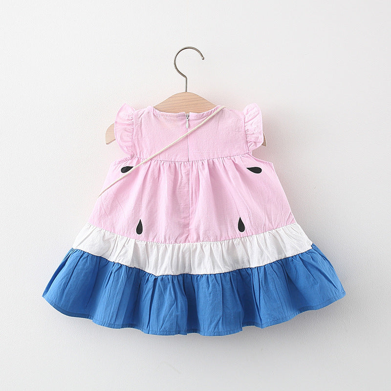 Robe d'été avec sac pour petites filles, tenue de princesse élégante à volants froncés, vêtements décontractés