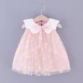 Baby Girls Dress Summer Sailor Collar Sleeveless Embroidery Cute Dress Daisy Tulle Princess Dress