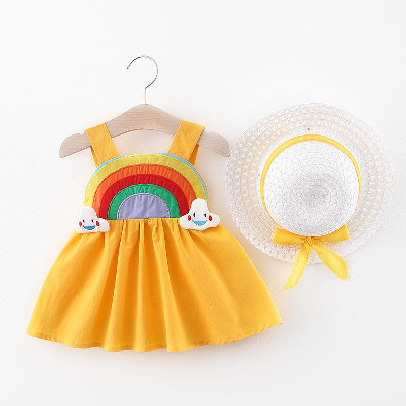 Cute Summer Baby Girl Dress For born Baby Girls Clothes Princess Dresses 1st Birthday Dress With Hat 0-2Y