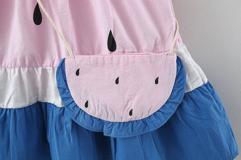 Robe d'été avec sac pour petites filles, tenue de princesse élégante à volants froncés, vêtements décontractés