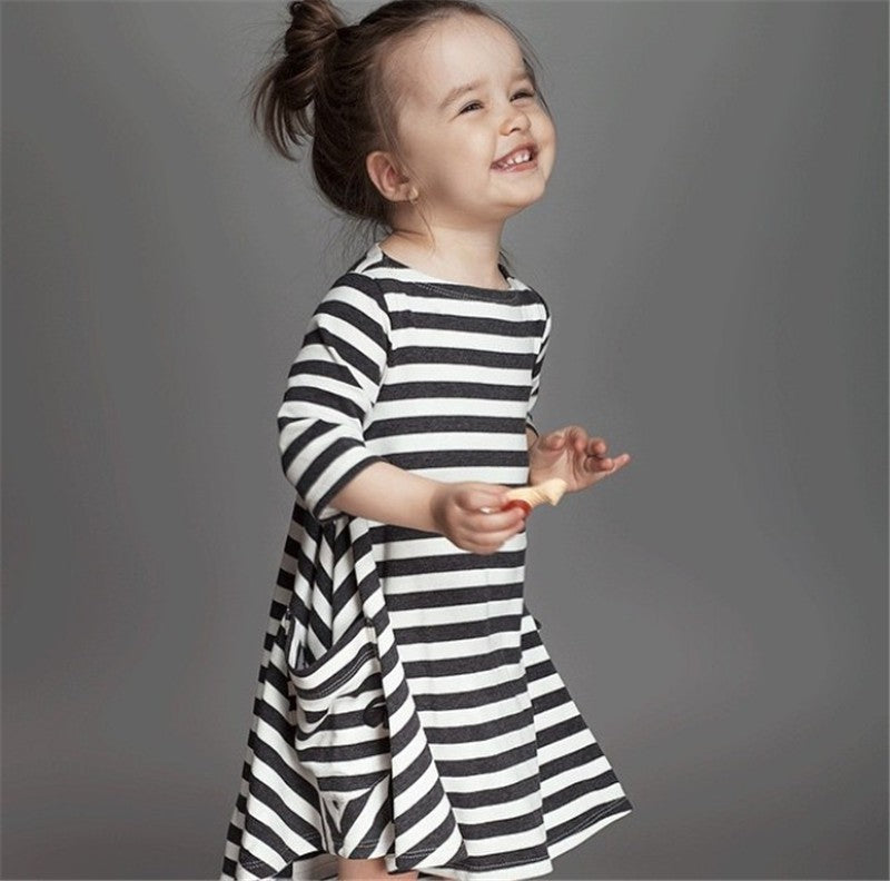 Mother Daughter Dresses Women Kids Girl Long Sleeve Striped Dress Family Clothes mom dress kids child outfits mum sister