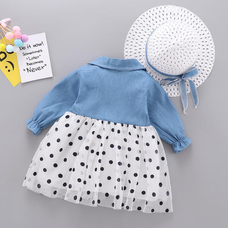 Robe d'automne pour bébés filles, tenue décontractée en Denim, manches longues, maille, robes de princesse + chapeau, vêtements pour petites filles