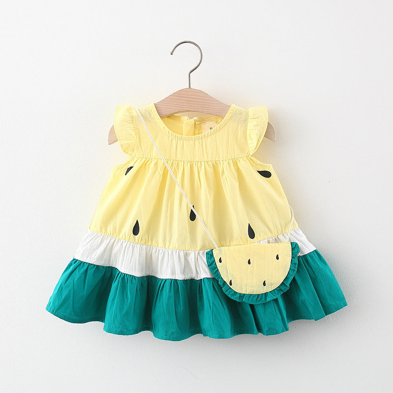 Robe d'été avec sac pour petites filles, tenue de princesse élégante à volants froncés, vêtements décontractés