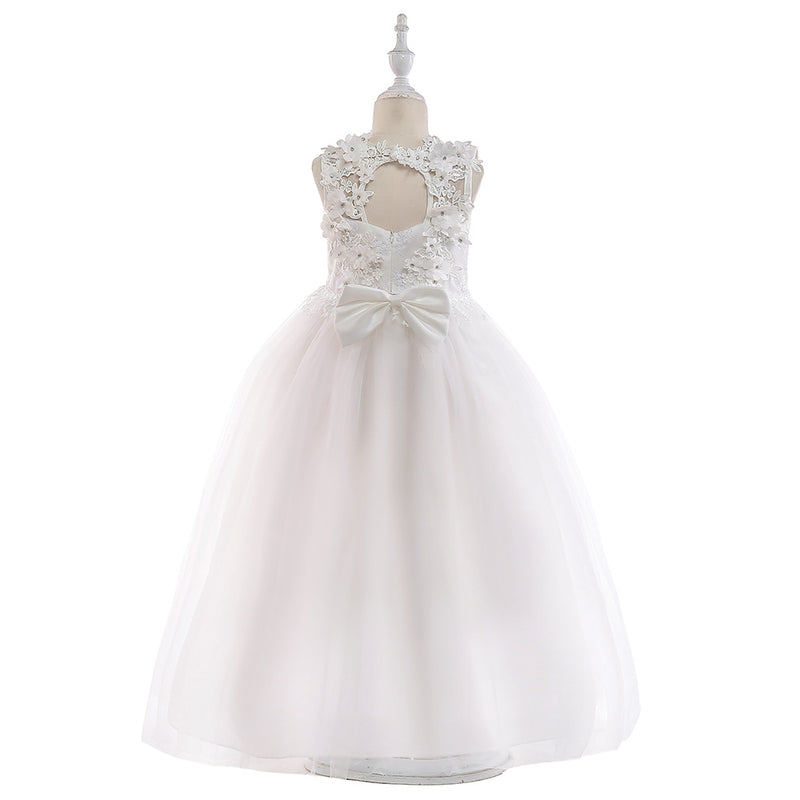 Children Girls Party Dress Princess Wedding Dress Bridesmaid Girl Baby Kid White Pink Summer Sleeveless Clothes Hollow Patchwork