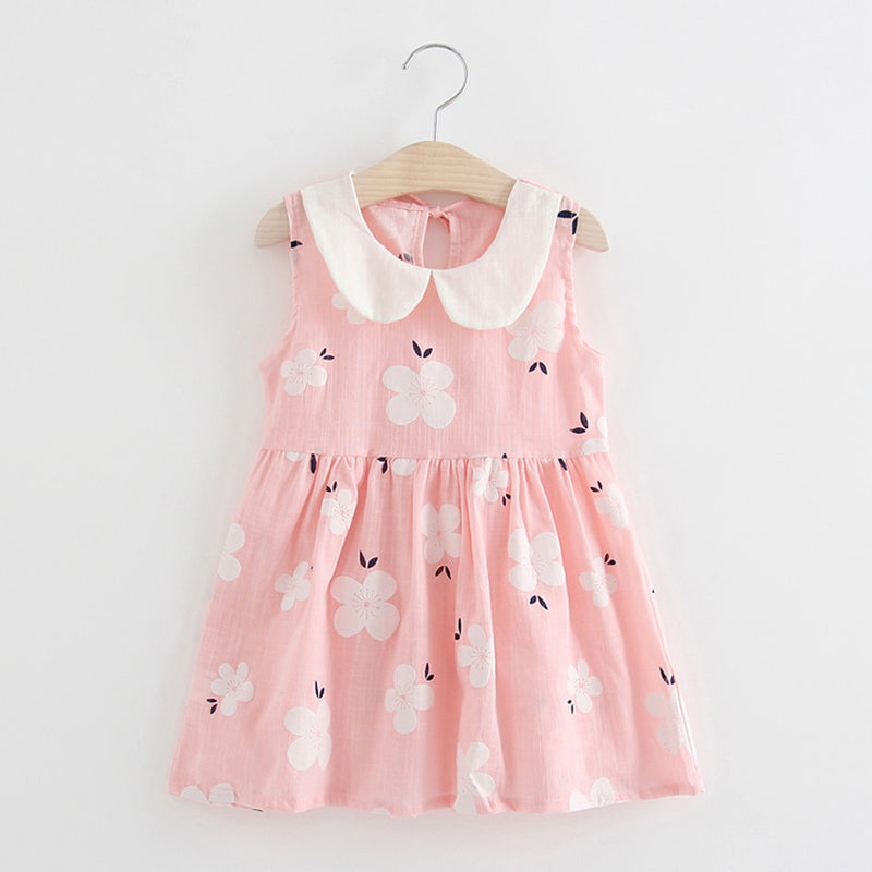 Baby Girl Sleeveless Flower Print Cotton and Linen floral Dress Baby Girl Spring Summer Party and Usual dresses