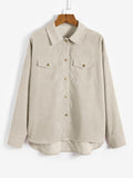 High Low Flap Details Corduroy Shacket Female Long Sleeve Single Breasted Shirt Jacket Spring