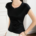 Women Mercerized Cotton T-shirt O-Neck Short Sleeve women shirt All match Lady Top Black White