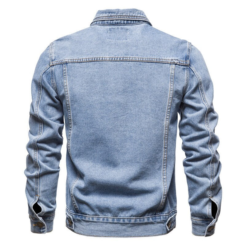 Spring Autumn Men Denim Jacket Slim Fit Streetwear Hip Hop Punk Coat Blue Cotton High Quality Cowboy Lapel Outwear