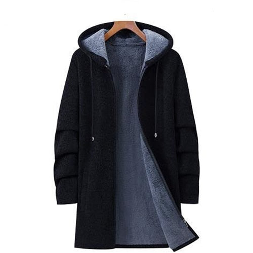 Winter men parka hooded overcoat thicken warm male soft clothes fleece sweater