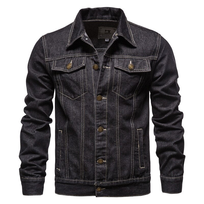 Spring Autumn Men Denim Jacket Slim Fit Streetwear Hip Hop Punk Coat Blue Cotton High Quality Cowboy Lapel Outwear